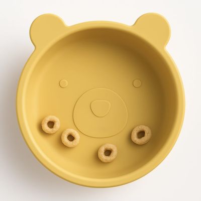 Spoondrift 100% Food Grade Silicone Slip-Proof Suction Bear Shaped Bowl | BPA-Free | Non-Toxic | For Toddler Meal Time, Choose From 3 Colors (Mustard)