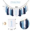 1st Birthday High Chair Banner - Blue Tassel Theme Banner For Boy - First Birthday Party Banner - Blue Fringe Wood Bead High Chair Wreath - Wall Hangings Decorative for Kids Bedroom Nursery Party Holiday Classroom Decoration (blue) view 2