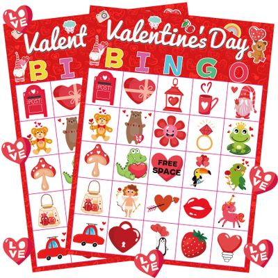 WEIEN Valentine's Day Bingo for Kids, Adults, 24 Players for Family/School Classroom Large Group, Party, Treats, School Classroom Group Games, Family Activity, Valentines Party Favors Supplies