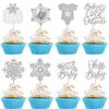 24 Pack Baby Snowflake Cupcake Toppers - Glitter It's a Baby Shower Feet Winter Frozen Kids Birthday Cupcake Decorations Party Supplies Silver view 1