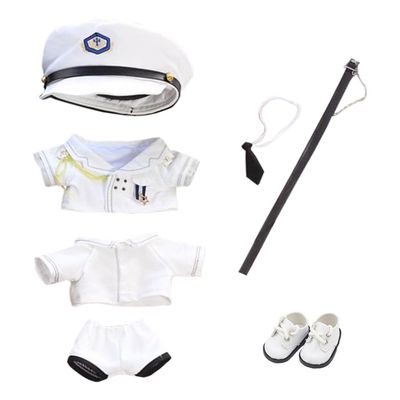niannyyhouse 20cm Doll Clothes Hat Coat Shirt Pants Tie Belt Shoes Black and White Uniform Sets 8in Plush Doll Accessories (White)