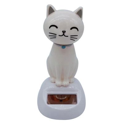 AGYTBG Solar Powered Cat Bobble Head Toy-Cute Swinging Solar Car Toy-Solar Powered Car Dashboard Interior Decoration Desktop Ornaments Dancing Toy (White)