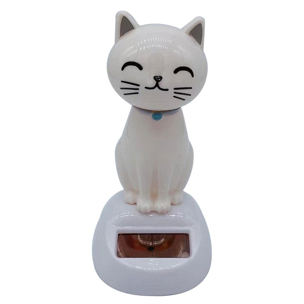 AGYTBG Solar Powered Cat Bobble Head Toy-Cute Swinging Solar Car Toy-Solar Powered Car Dashboard Interior Decoration Desktop Ornaments Dancing Toy (White)