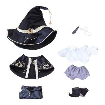 niannyyhouse 10cm 20cm Plush Doll Clothes Hat Shawl Vest Shirt Pants Tie Shoes Magic Suit Doll Accessories Dress Up (Black, 20cm)