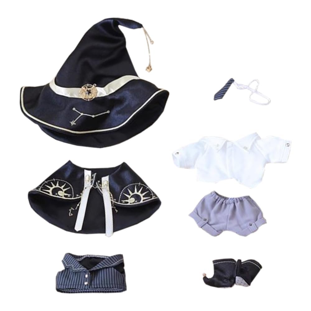 niannyyhouse 10cm 20cm Plush Doll Clothes Hat Shawl Vest Shirt Pants Tie Shoes Magic Suit Doll Accessories Dress Up (Black, 20cm)