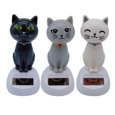 AGYTBG Solar Powered Cat Bobble Head Toy-Cute Swinging Solar Car Toy-Solar Powered Car Dashboard Interior Decoration Desktop Ornaments Dancing Toy (Three Colors)