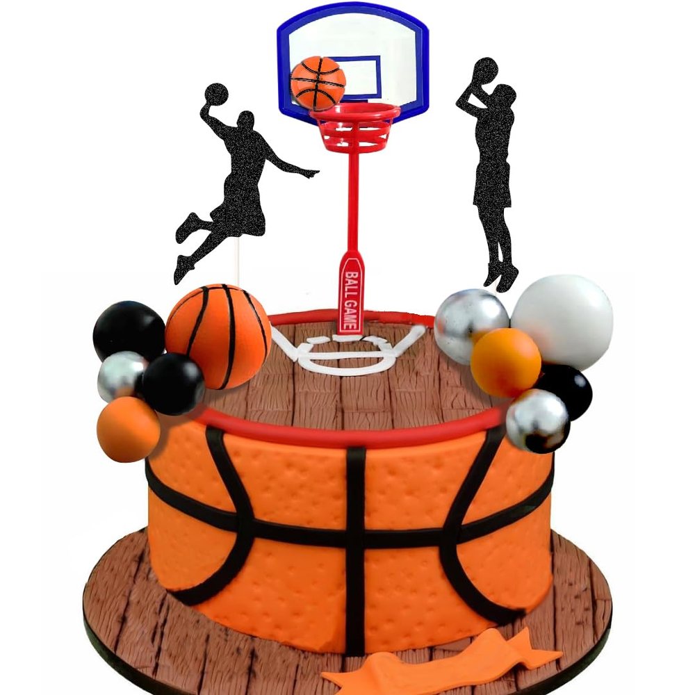 13PCS Basketball Cake Topper Basketball Birthday Decoration with Basketball Players Basketball Stands White Silver Black Balls for Basketball Themed Birthday Party (man)