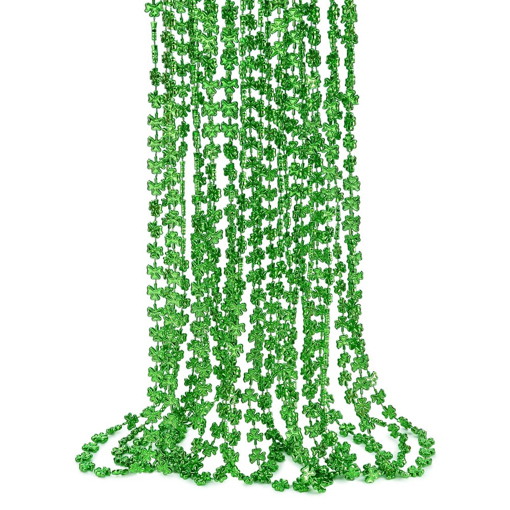 ZZYFGH 12 Pcs Shamrock Necklaces Bulk St Patricks Day Beads Necklace, Plastic Shamrock Necklaces Bulk, 33" 7mm Green Clover-Shaped Beads Necklace for St. Patrick's Day Party Favors Decorations Gift Supplies Women Men