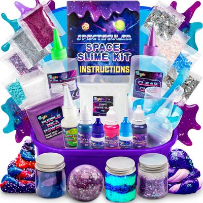 Bryte Slime Kit - Multicolor, Ages 8-12 - DIY Kit with Space Theme, Glow Dark, Cosmic Glitter Texture Add-Ins