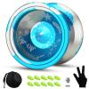 Hksod Yoyos Dual Purpose Yoyo Professional, Responsive YoYo for Beginners, with Extra Unresponsive yo yo Bearing, Metal yoyos Glove, Bag + 10 Yo-Yo Strings (Blue Silver) view 1