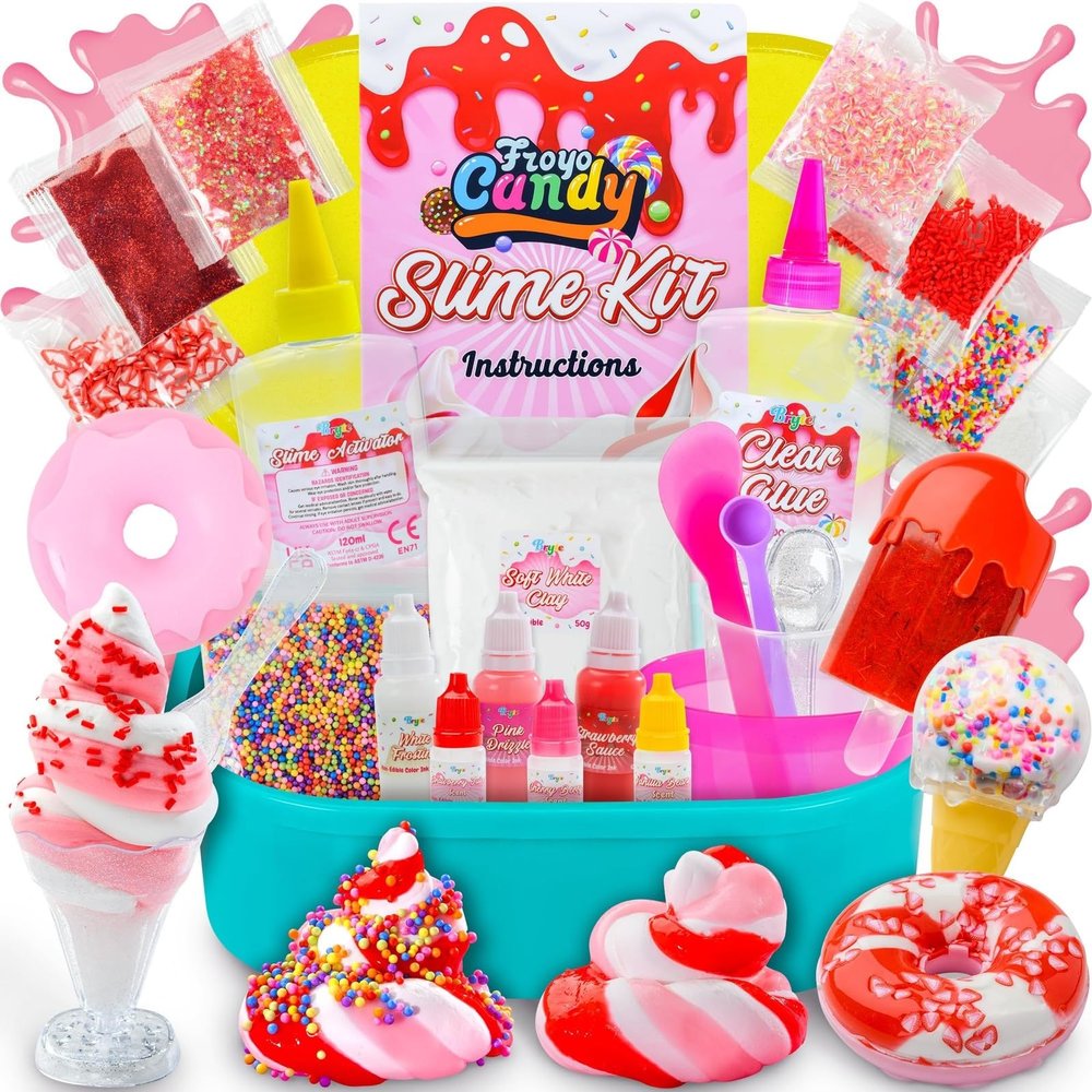 Bryte Froyo Candy Slime Kit, Make Your Own Ice Cream, Strawberry Donuts, Frozen Pink Vanilla Yogurt, and Popsicles, Fun Sensory DIY Birthday Gifts for Girls Kids Ages 7-12 yrs - Candy Slime for Kids