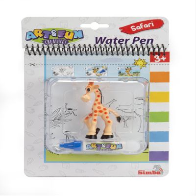 Art and Fun Water Pen Safari Colouring Book, Giraffe 9 cm, Water Brush, 4 Magic Pages, Each 17 x 19 cm, from 3 Years
