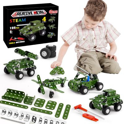 BESTYMXY Model Building Kits, Metal Military Toys Model Kit, 4 in1 Building Sets for Boys Age 8-12, Military Vehicles & Aircraft STEM Building Toys Metal Model