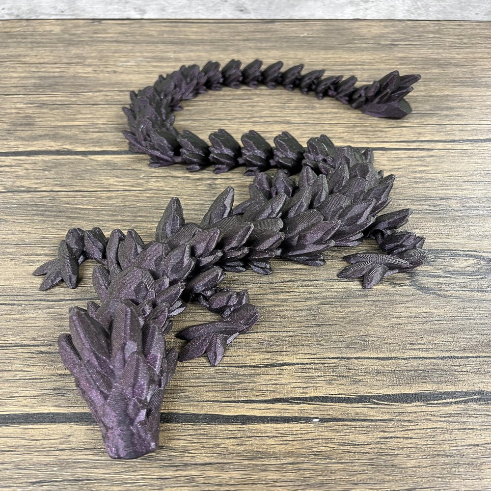 MunnyGrubbers - XL 26" Crystal Dragon Fidget Toy - Heavy Duty - 3D Printed Flexible Articulating Dragon Plastic Collectible Figurine - Surprise Egg Compatible - (Magic Purple Dragon)