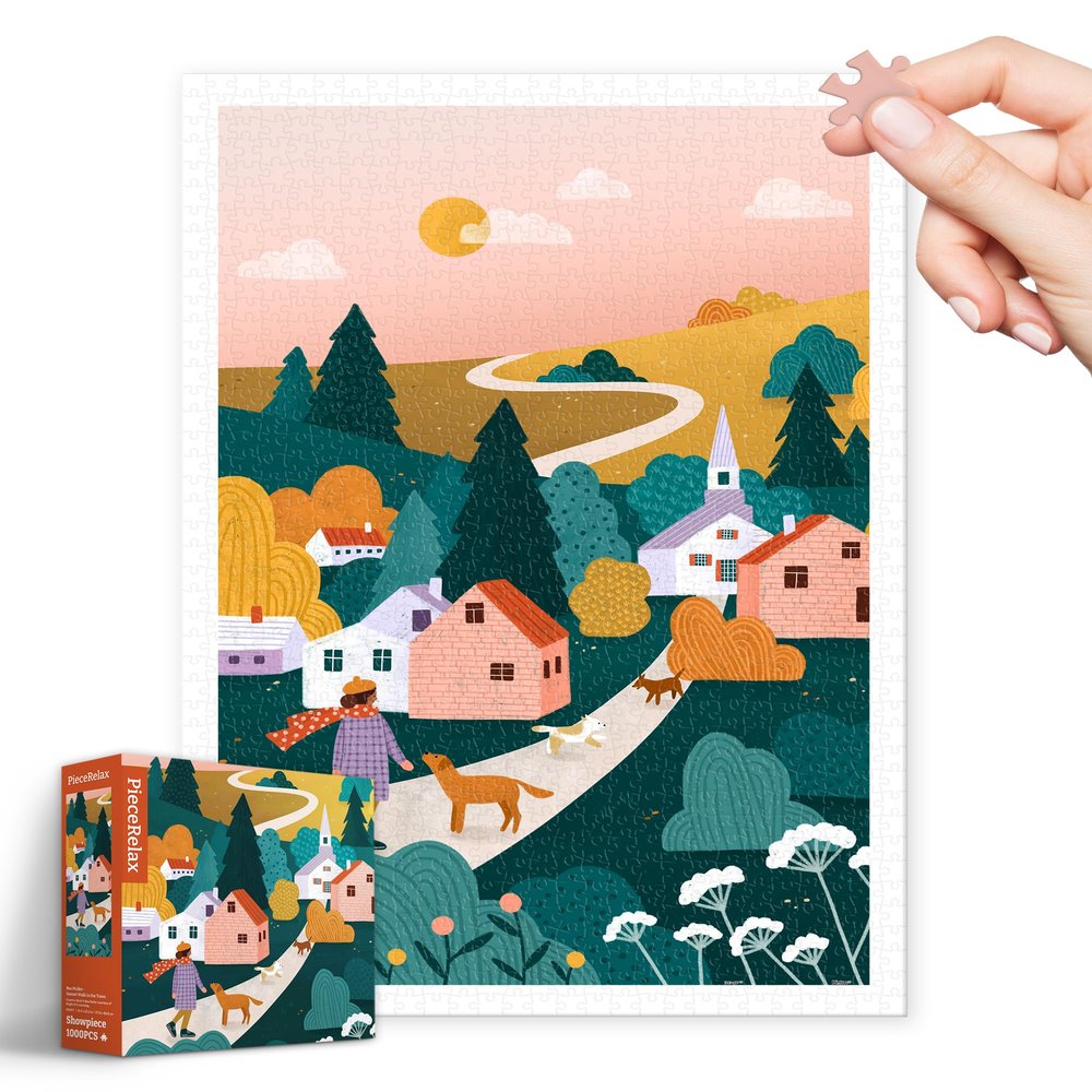 PieceRelax Plastic Jigsaw Puzzles for Adults 1000 Pieces Bea Muller - Sunset Walk in The Town Most Satisfying Table Games and Gifts No Puzzle Mat Required [H3497]