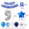 9th Birthday Party Supplies Blue, Happy Birthday Banner Number 9 Star Foil Balloon 9th Birthday Decoration Blue Silver Latex Confetti Balloon Great Gift for Boys 9 Years Old Birthday(9th) view 3