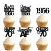 18pcs Black Glitter Dessert Cupcake Pick for Straight Outta 1956 Legend Since 1956 Theme Decor Supplies Men Happy 70th Birthday Party Decoration view 1