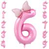 40 inch Number 6 Balloon with Bow Pink Happy Birthday Jumbo Number Balloon for Girls Daughter Birthday Decorations Party Supplies (Number 6) view 1