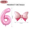 40 inch Number 6 Balloon with Bow Pink Happy Birthday Jumbo Number Balloon for Girls Daughter Birthday Decorations Party Supplies (Number 6) view 2