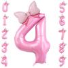 40 inch Number 4 Balloon with Bow Pink Happy Birthday Jumbo Number Balloon for Girls Daughter Birthday Decorations Party Supplies (Number 4) view 1
