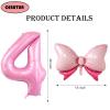 40 inch Number 4 Balloon with Bow Pink Happy Birthday Jumbo Number Balloon for Girls Daughter Birthday Decorations Party Supplies (Number 4) view 2