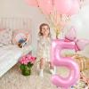 40 inch Number 4 Balloon with Bow Pink Happy Birthday Jumbo Number Balloon for Girls Daughter Birthday Decorations Party Supplies (Number 4) view 4
