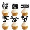 18pcs Black Glitter Dessert Cupcake Pick for Straight Outta 2009 Legend Since 2009 Theme Decor Supplies Men Happy 17th Birthday Party Decoration