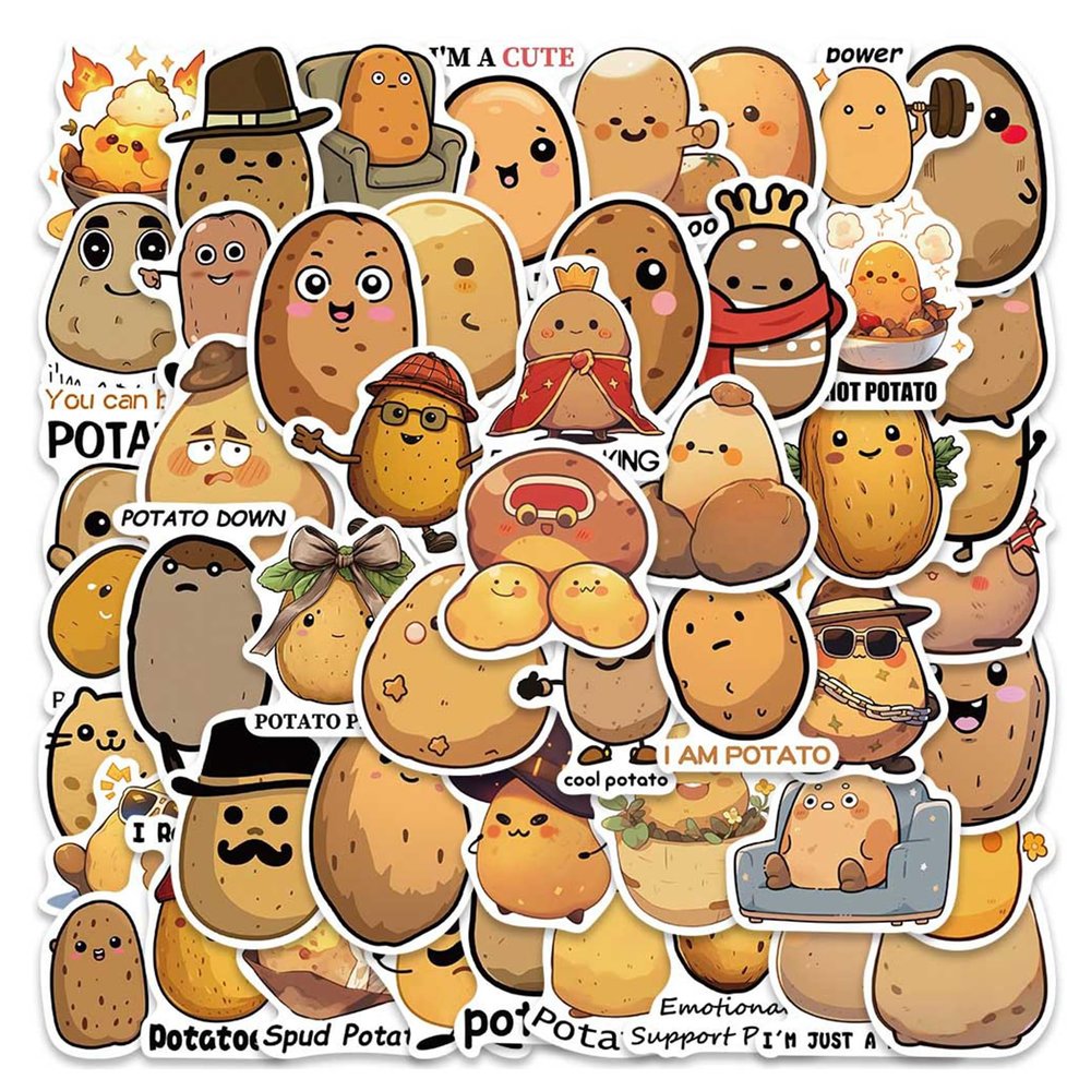 100 Pcs Potato Stickers Waterproof PVC Christmas Potato Party Supplies Cute Stickers for Bike Motorcycle Skateboard Luggage