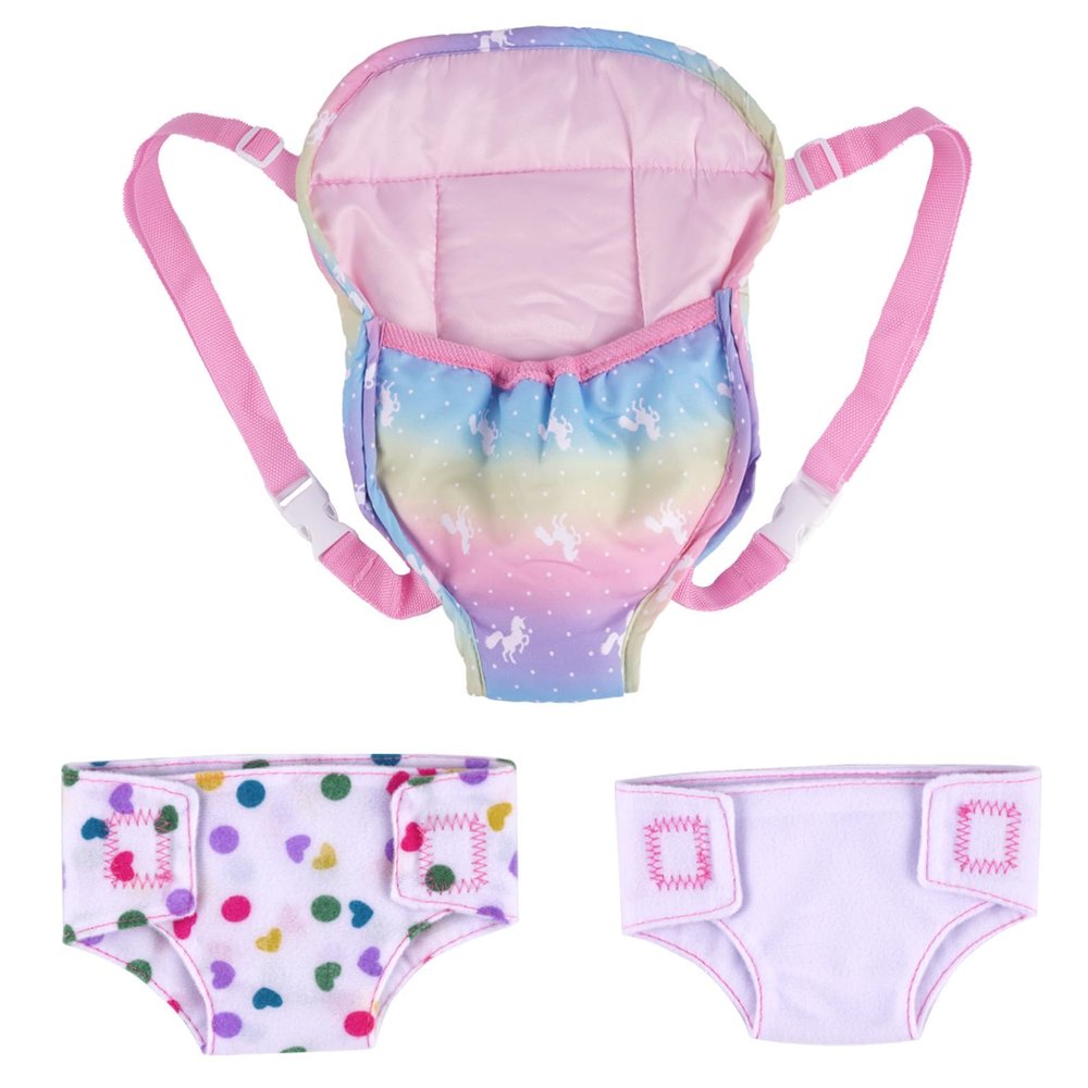 BABESIDE Baby Doll Accessories, Doll Carrier with 2 Doll Diapers Baby Dolls Accessories Set for 12-15 Inch Dolls, Pretend Play Gift for Girls