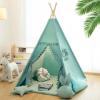 RONGFA Teepee Tent for Kids with Mat, Star Lights, Carry Case, Cotton Canvas Playhouse, Foldable Tents, Portable Children Play Tent Indoor Outdoor (Jewelry Blue) view 1