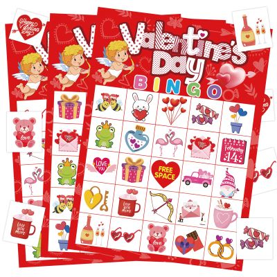 Leezead Valentines Day Bingo Game, 24 Players Valentines Day Bingo Cards Valentines Bingo Game Cards for School Classroom Family Games Valentine Party Supplies
