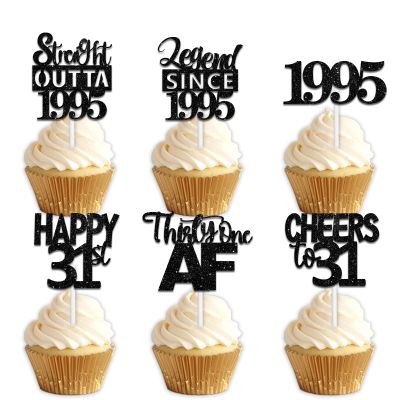 18pcs Black Glitter Dessert Cupcake Pick for Straight Outta 1995 Legend Since 1995 Theme Decor Supplies Men Happy 31st Birthday Party Decoration
