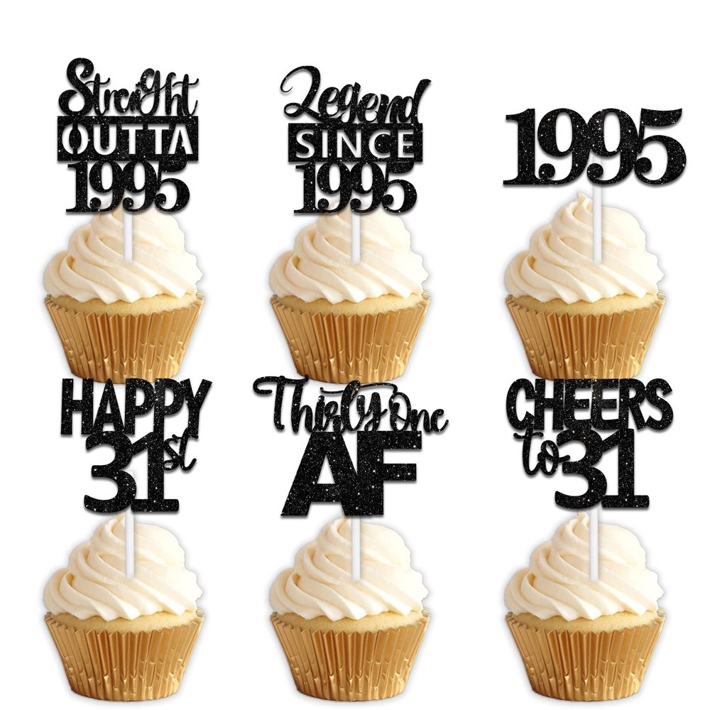 18pcs Black Glitter Dessert Cupcake Pick for Straight Outta 1995 Legend Since 1995 Theme Decor Supplies Men Happy 31st Birthday Party Decoration