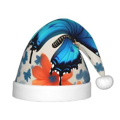 berbo Festive Fluffy Santa Hat for Kids - Soft and Warm Christmas Accessory for Boys and Girls (4-12 Years) Blue Butterfly