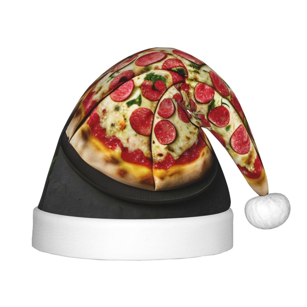 berbo Festive Fluffy Santa Hat for Kids - Soft and Warm Christmas Accessory for Boys and Girls (4-12 Years) Large Pizza