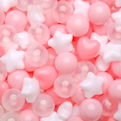 GOGOSO Ball Pit Balls,Plastics Balls for Ball Pit, Stars Hearts Shape for PastelBall for Toddlers Kids, Pink Light Pink White Clear,100pcs