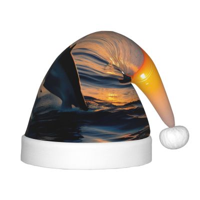 berbo Festive Fluffy Santa Hat for Kids - Soft and Warm Christmas Accessory for Boys and Girls (4-12 Years) sunset dolphins