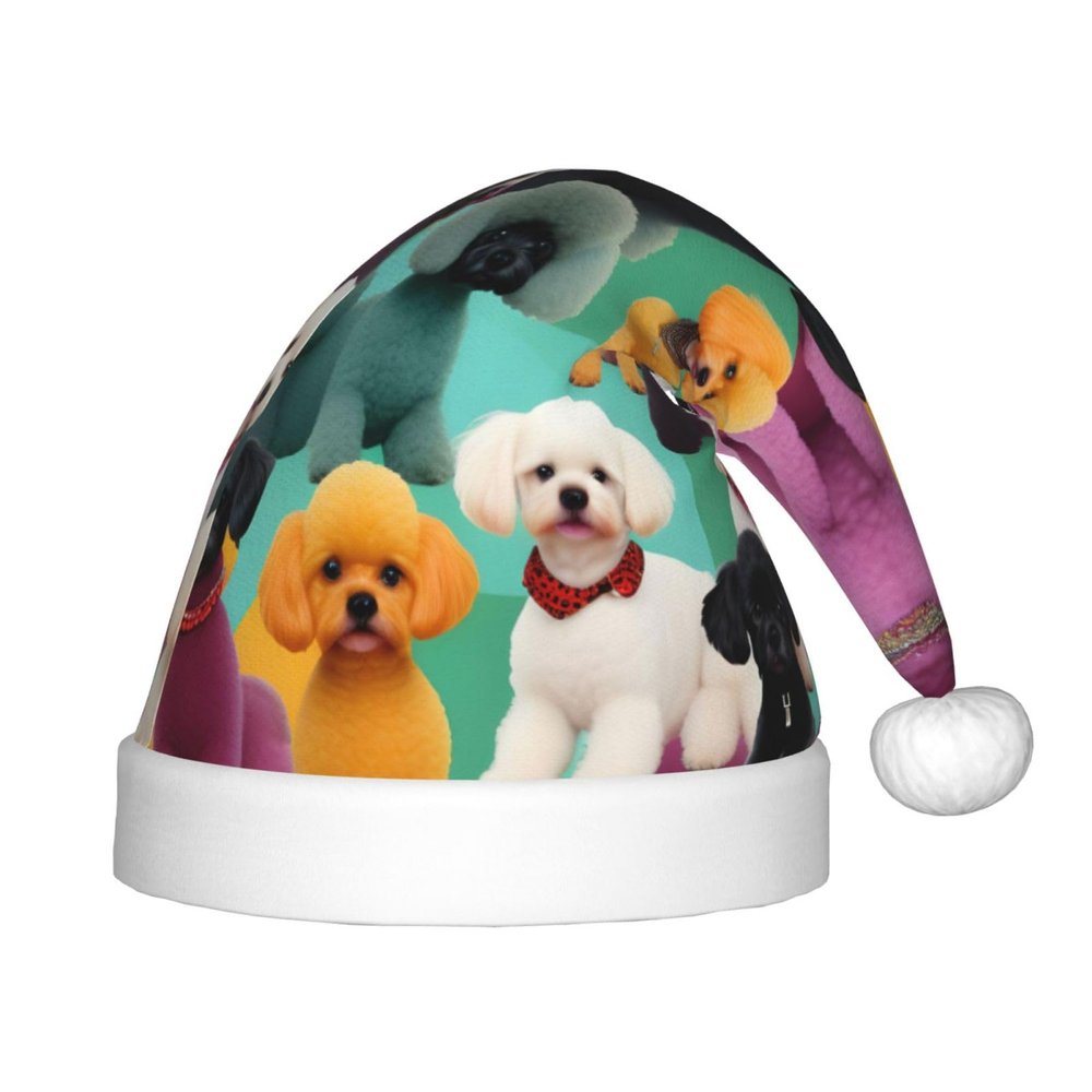 berbo Festive Fluffy Santa Hat for Kids - Soft and Warm Christmas Accessory for Boys and Girls (4-12 Years) Poodles Dogs