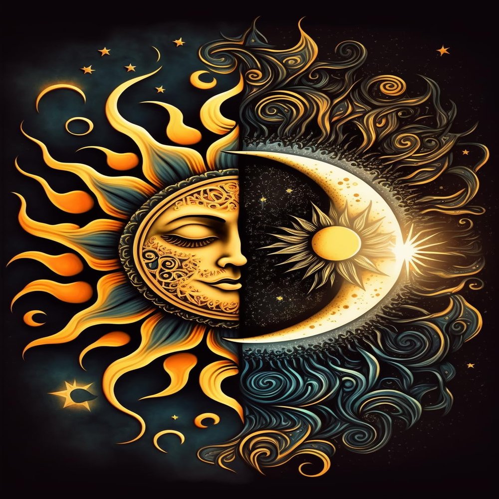 1000 Piece Adult Woodiness Puzzle, Abstract Sun and Moon, Puzzle Game Educational Gift, Room Decor