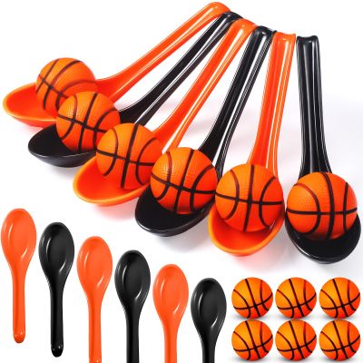 PullCrease 12 Pack Basketball Theme Birthday Party Game Ball and Spoon Relay Race Toy Set for Kids Adults Field Day Egg Spoon and Race Game for Sports Party Indoor Outdoor School Supplies(Orange)