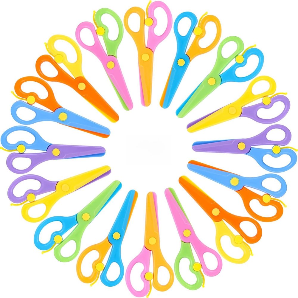 LOVESTOWN Kids Safety Scissors, 16 PCS Blunt Tip Toddler Scissors for Preschool Training, Anti-Pinch Design, Child Hand-Eye Coordination Development, Playdough Cutting Tools & Craft Activities