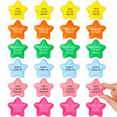LovesTown 24PCS Squeeze Toys, 2 Inch Star Motivational Stress Balls Sensory Fidget Toys Funny Prize for Classroon Gifts for Coworkers Party Favors Goodie Bag Stuffers