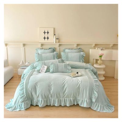 ADovz Ruffled Ruffle Velvet Fleece Warm Winter Girls Bedding Set Sheet Style Duvet Cover Set,Bed Sheets