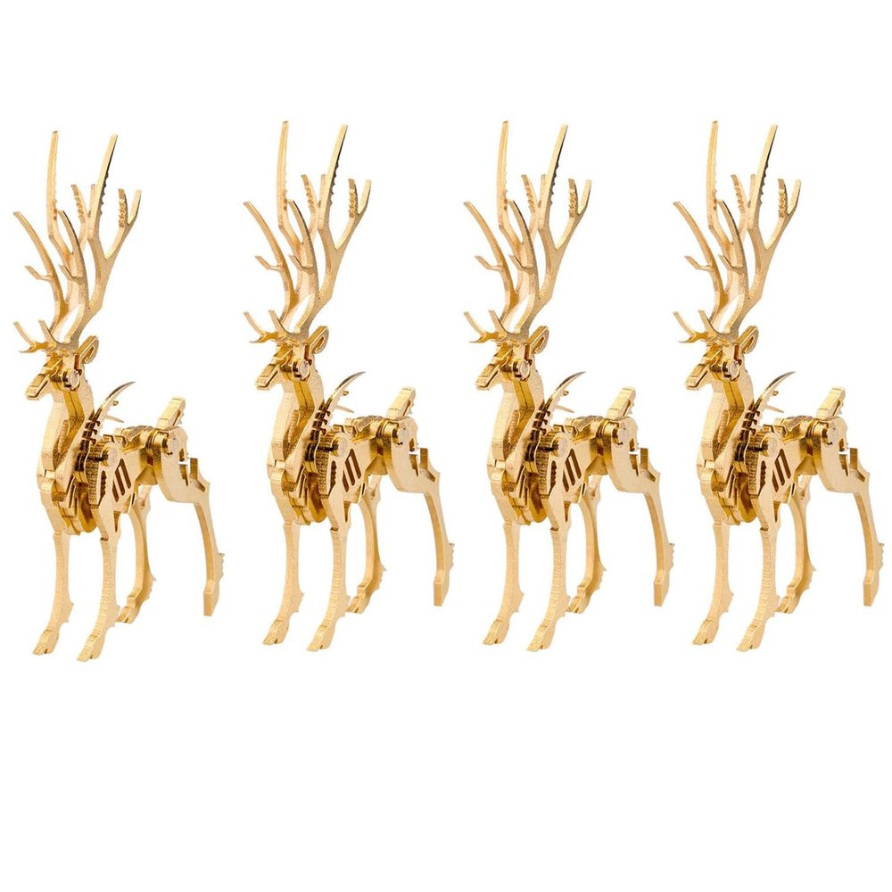 Metalkitor 3D Metal Puzzles for Adults, Christmas Elk Model Kit - Executive Desk Ornament - Steampunk DIY Crafts - Assembly Brain Teaser - Perfect Room Decor, 200+ PCS(Gold)