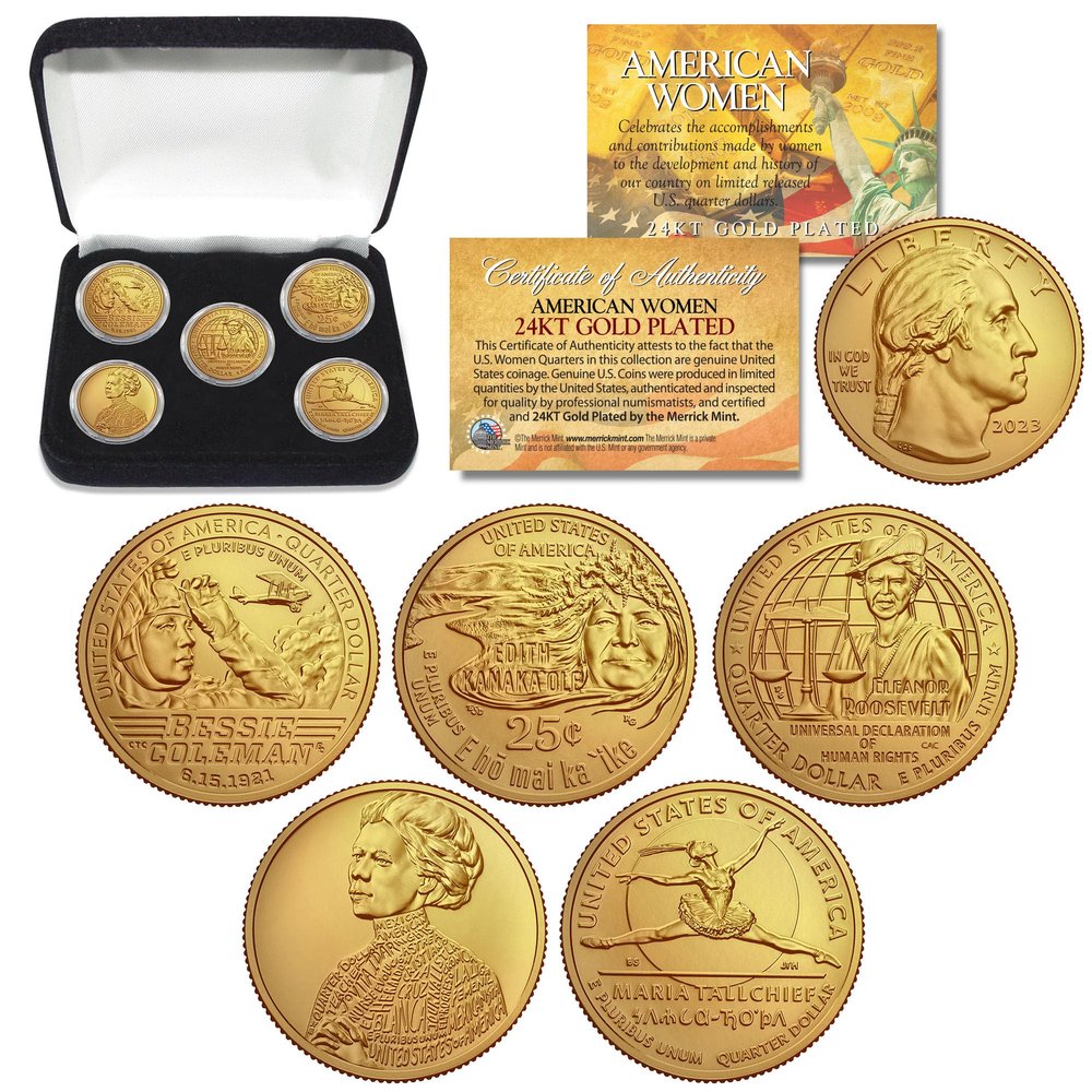 2023 Gold American Women Quarters U.S. Mint 5-Coin Full Set in Capsules with Display Box