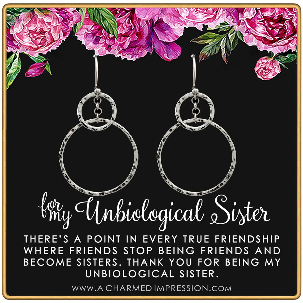 Best Friend Gifts for Women Unbiological Sister Christmas Gifts for Women Stepsister Gifts Love Friendship Bonus Sister Earrings for 2 3 Infinity Ring Earrrings Silver