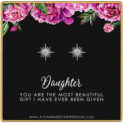 Daughter Gifts from Mom Dad  Gift for Adult Daughter  Daughter Birthday Card and Jewelry  Christmas Gifts for Women Teenage Girl  Crystal Starburst Earrings Silver