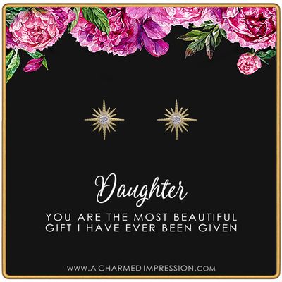 Daughter Gifts from Mom Dad Gift for Adult Daughter Daughter Birthday Card and Jewelry Christmas Gifts for Women Teenage Girl Crystal Starburst Earrings 14k Gold