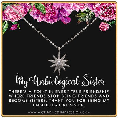 Best Friend Gifts for Women  Unbiological Sister  Christmas Gifts for Women  Stepsister Gifts  Love Friendship  Bonus Sister Necklaces for 2 3  Large Starburst Necklace Silver