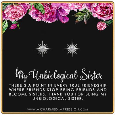 Best Friend Gifts for Women  Unbiological Sister  Christmas Gifts for Women  Stepsister Gifts  Love Friendship  Bonus Sister Earrings for 2 3  Crystal Starburst Earrings Silver